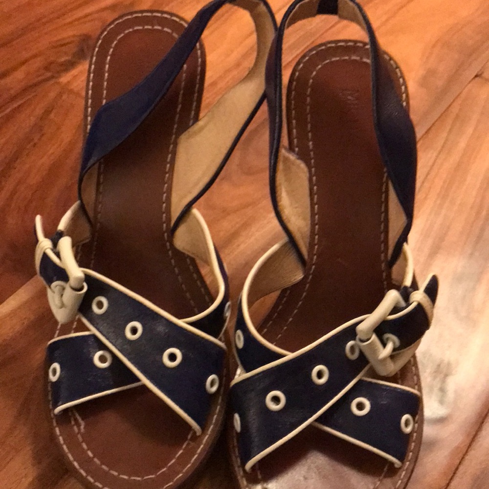 MICHAEL KORS navy & white heeled sandals, size 10